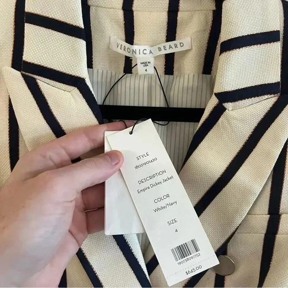 *125 NWT Veronica Beard Striped Empire Dickey Jacket Size 4 - Picture 8 of 12